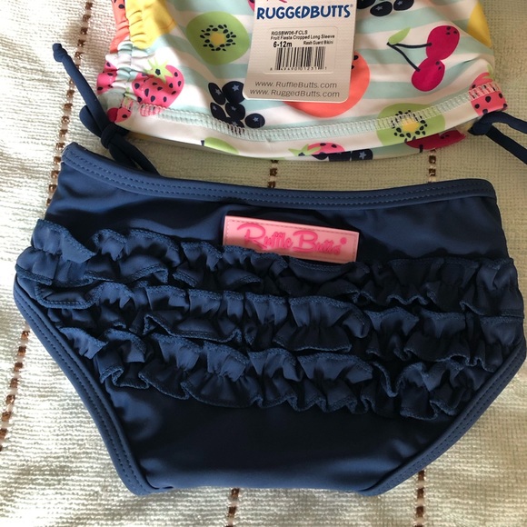 RuffleButts Baby Girls Fruit Fiesta Cropped Long Sleeve Rash Guard Bikini 6-12m - Picture 6 of 7
